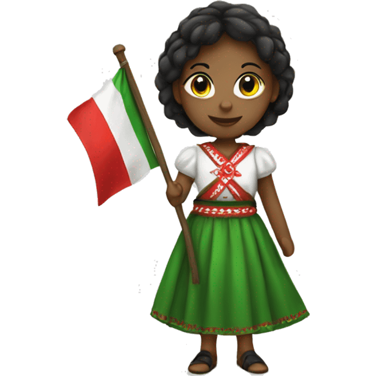 A girl wearing folklore dress holding white, green and red flag emoji