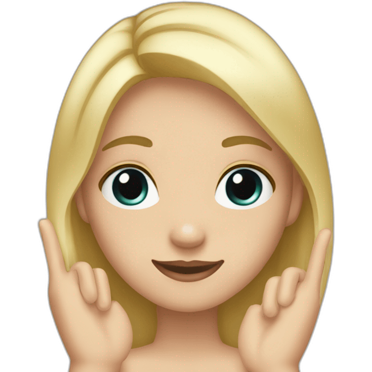 white skin girl with blonde hair showing ONLY THREE out of five fingers up on her ONE hand emoji