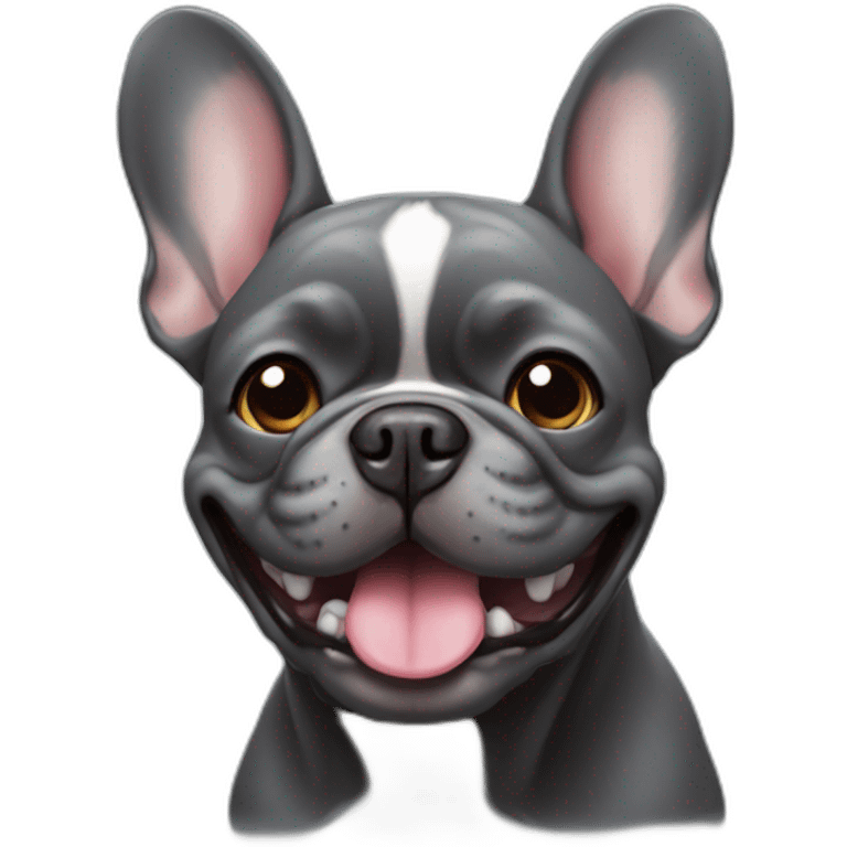 Dark Grey French bulldog smiling face emoji