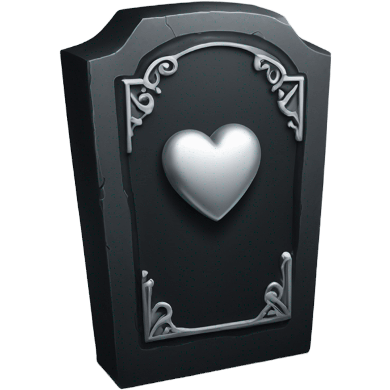 a black tombstone in silver RIP and a silver heart emoji