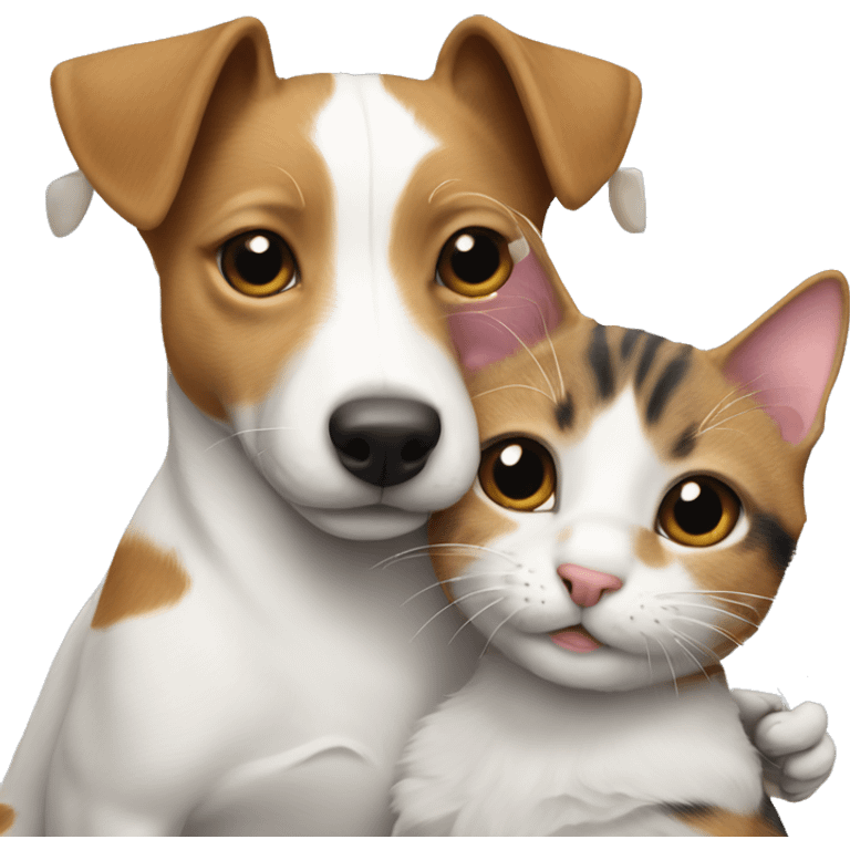 Jack Russell hugs a tabby cat emoji