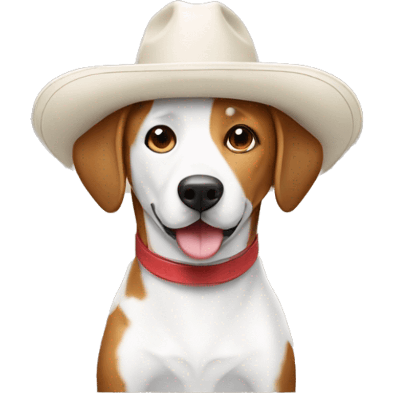 Perro cafe y blanco con sombrero baquro emoji