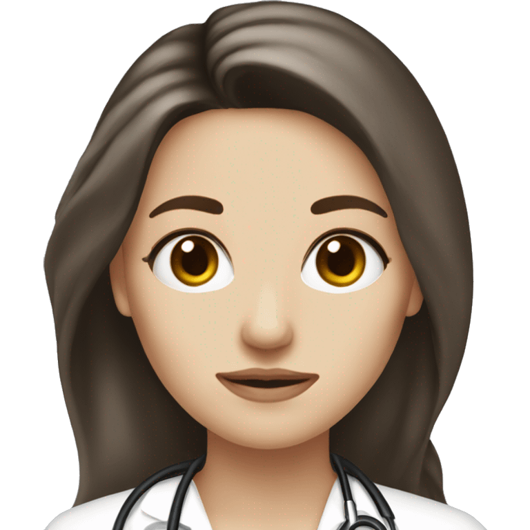 Pretty brunette long hair doctor, fairest skin, black eye color emoji