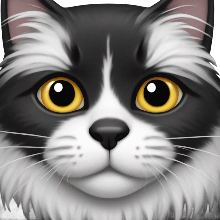 fluffy black and white cat with black mustache emoji