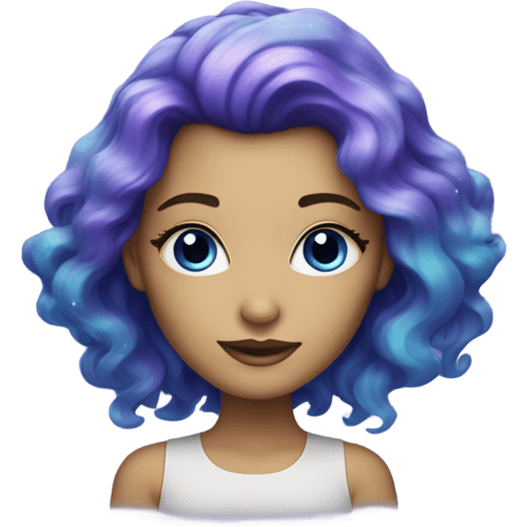 white woman with mystical sparkling galaxy hair with moon and stars in purple and blue shades emoji