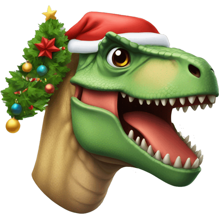 dinosaur wearing a christmas hat emoji