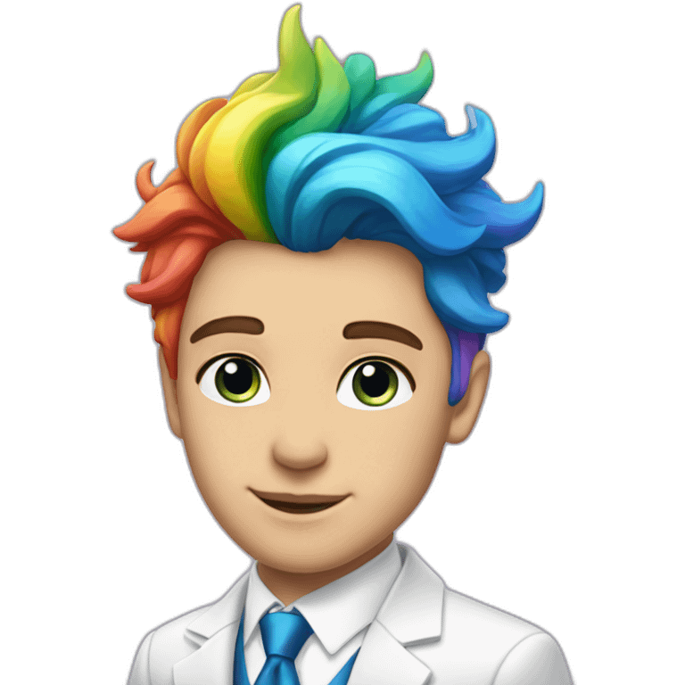 Posh-boy-with-white-suit-and-blue-eyes-and-rainbow-unicorn-hair emoji