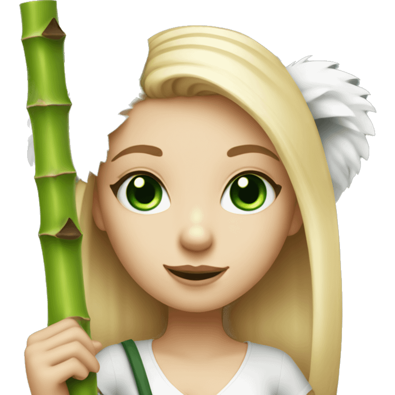 White Girl with blonde hair and green eyes and koala ears holding bamboo stick  emoji