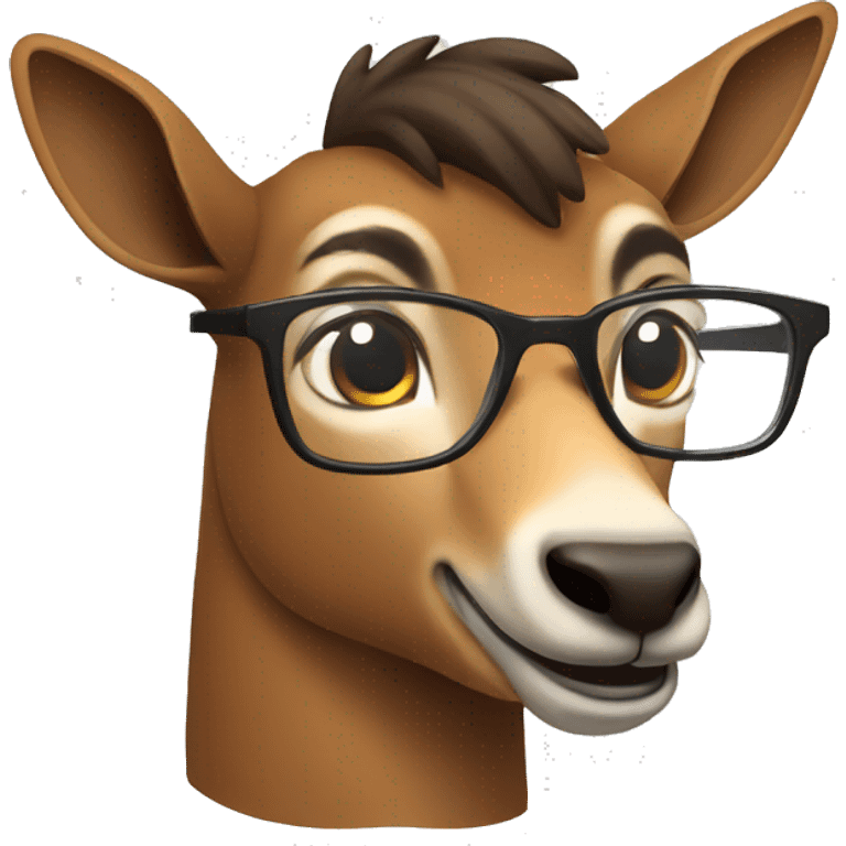 happy smart smiling brown chamois with glasses right profile emoji