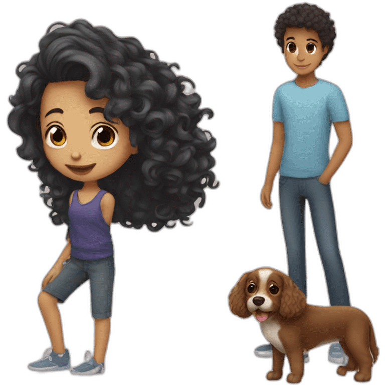 short hair boy with long hair girl with curly dog emoji