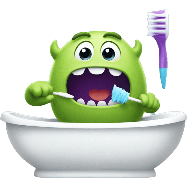 Cute little monster brushing his teeth emoji