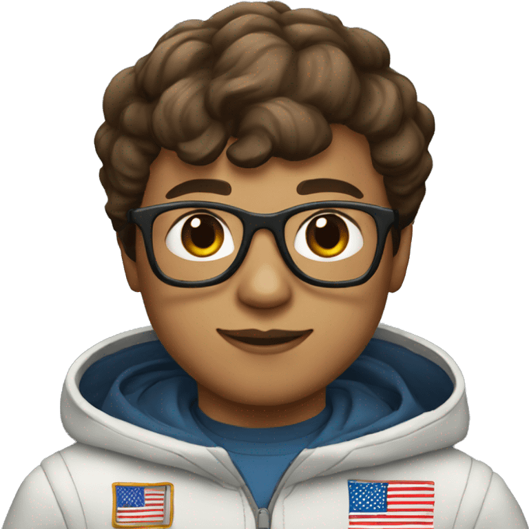 boy with short brown hair, and pilot glasses in a nasa hoodie emoji