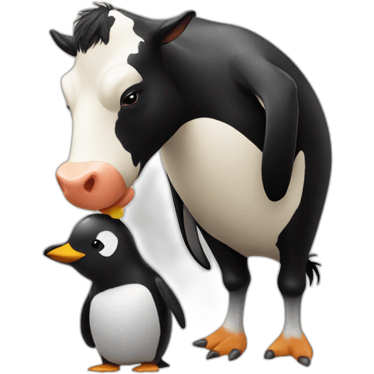 Cow kissing a penguin emoji