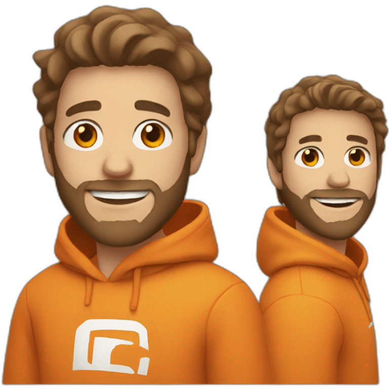 white dude smiling with a brown beard and short brown hair with an orange hoodie emoji