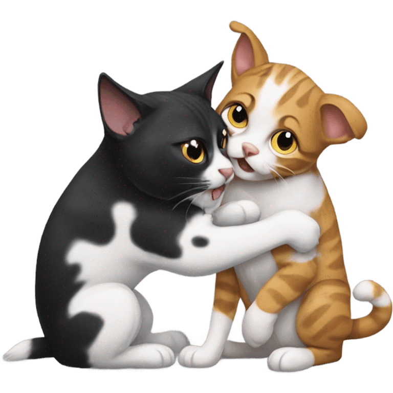 tabby cats fighting with a black and white dog emoji