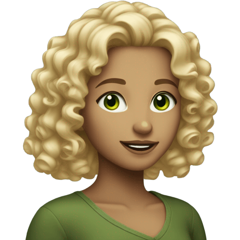 26 curly blinde girl bright green eyes  emoji