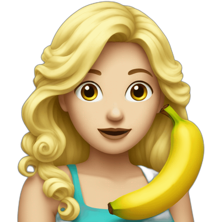 a blonde curvy woman eating banana emoji