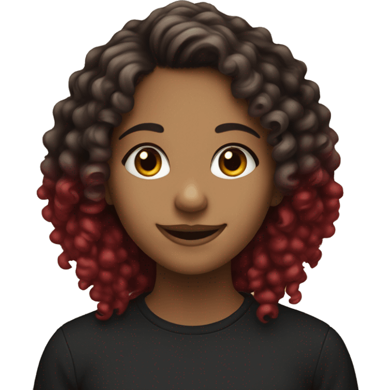 A girl of 18 years old with curly hair coloured in black and red smiling! emoji