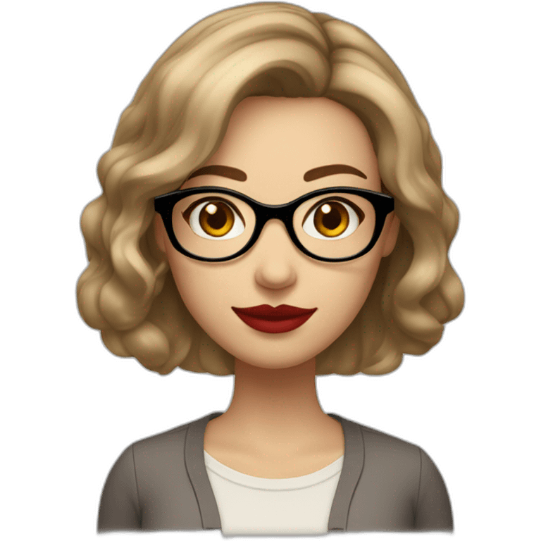 face of a 25 year old caucasic woman with short dark “the bob” hair, bright red lipstick, eyeliner, and square light brown glasses emoji