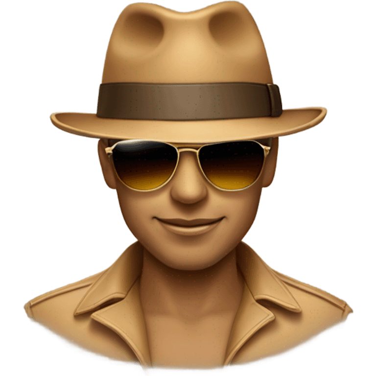 light brown fedora hat with sunglasses on brim emoji