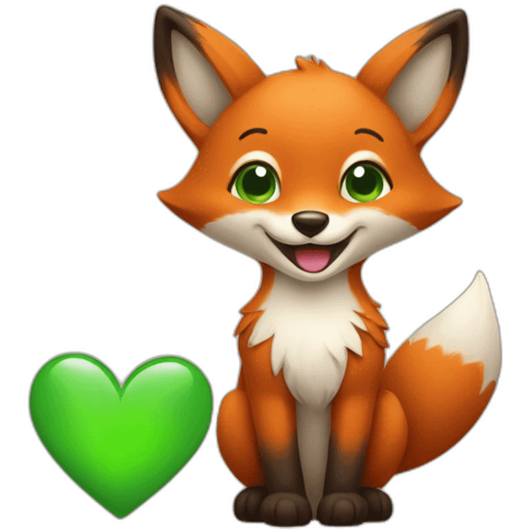 Happy Fox with a green heart in his hand  emoji