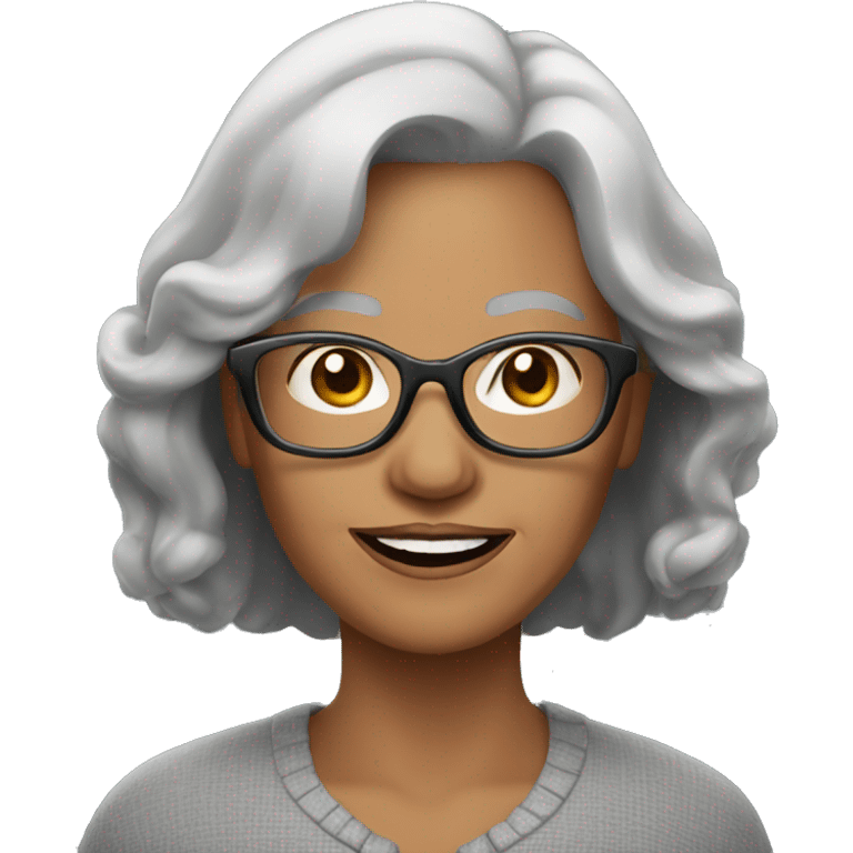 60+ woman with gray mid-long hair with glasses emoji