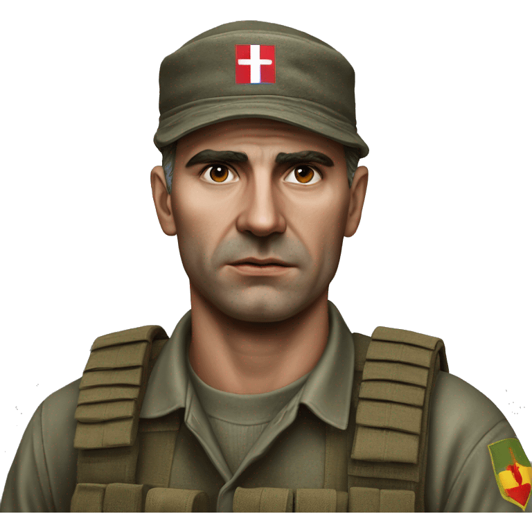 A serious Serbian resistance soldier 1990 photorealistic without helmet emoji