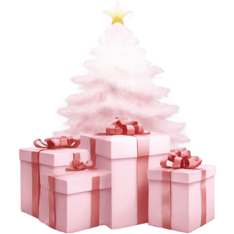 Light pink Christmas gifts under a white Christmas tree  emoji