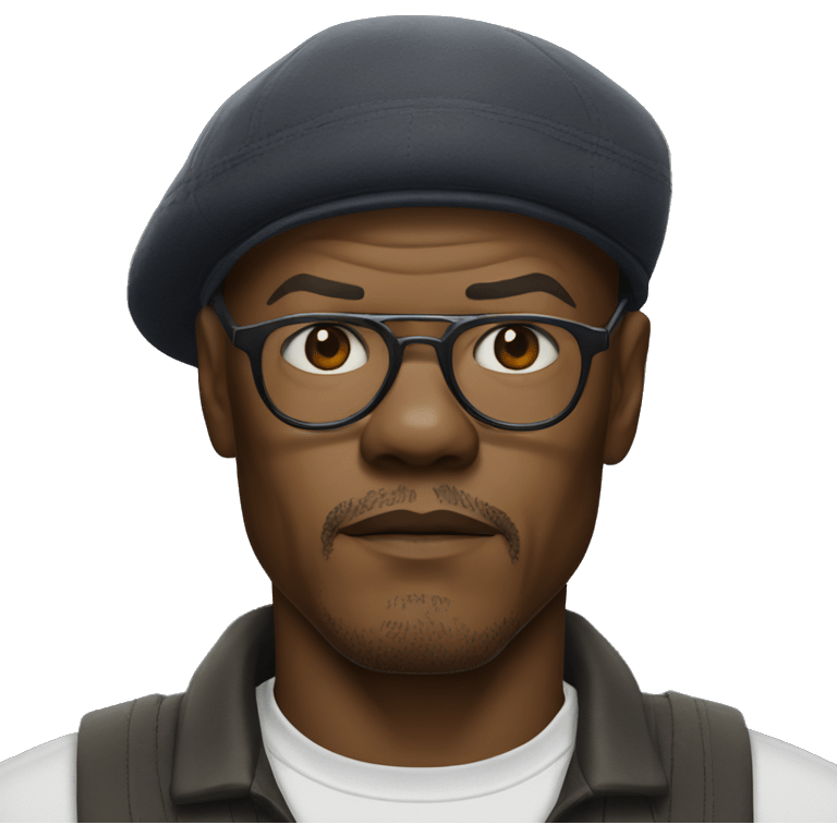 bald samuel l jackson serious wearing shirt and backwards Kangol emoji