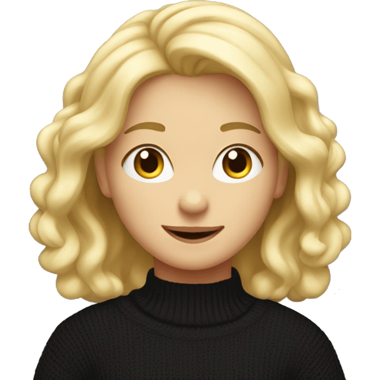 Blond girl with black sweater and happy face emoji