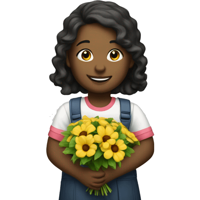 first-grade students with a bouquet emoji