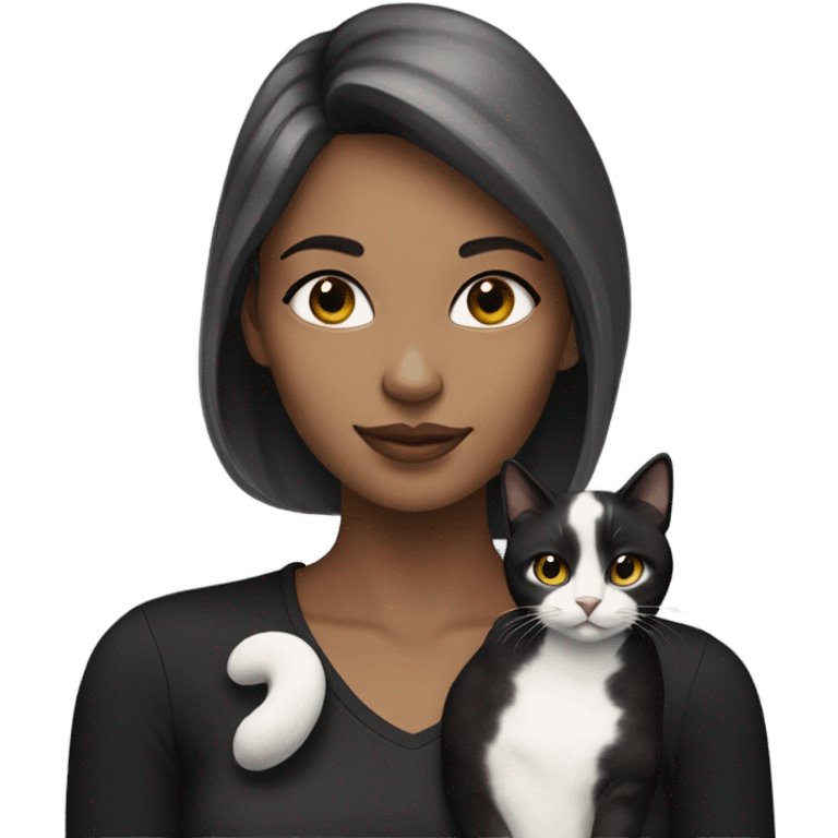 beautiful dark blonde haired women holding a black & white cat emoji