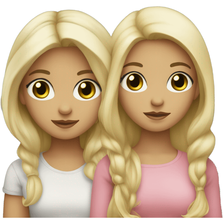 two girls together: one with dark hair and dark eyes, the other with blonde hair and green eyes emoji