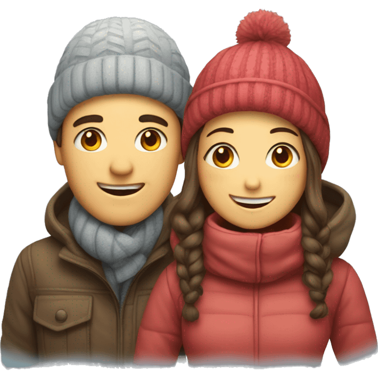 smiling couple in winter attire emoji