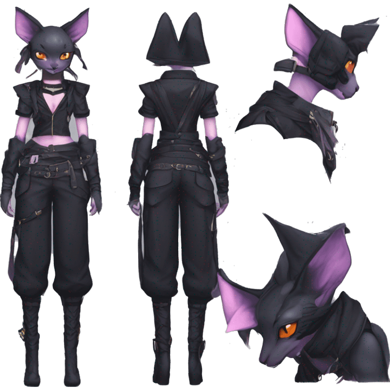 cool kawaii anime edgy distinguished pretty elegant beautiful fantasy black ethereal nargacuga-Noivern-sphynx-Quiana-Fakemon collar techwear harness belt pouche emoji