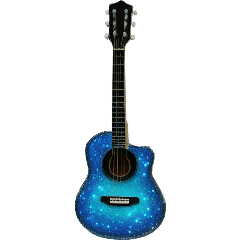 Realistic neon blue to black acoustic guitar with sparkly shiny glitter and diamonds on it. emoji