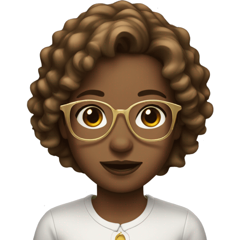 girl with wavy brown hair and gold glasses emoji