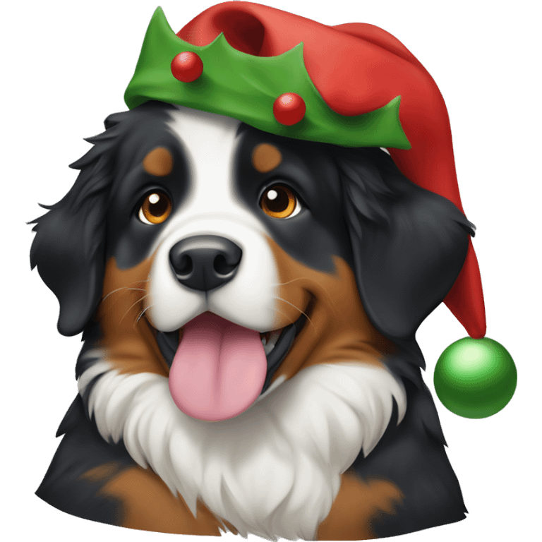 Bernese mountain dog puppy with Christmas hat on emoji