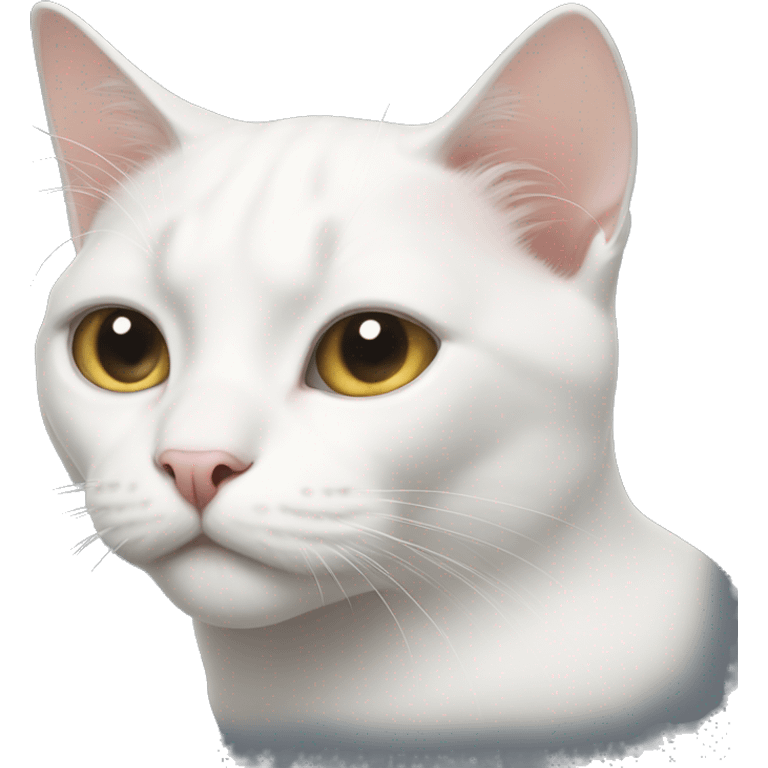 white cat with human-like extremely strong facial structure emoji