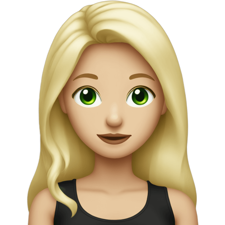 blonde girl with green eyes in a black top  emoji