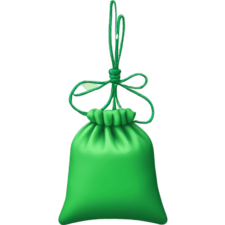 hand holding up a green pouch tied with light green string emoji