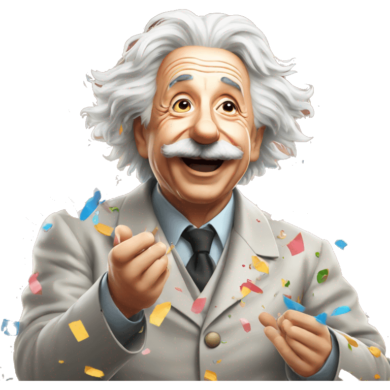 happy albert einstein shooting confetti with his hands emoji