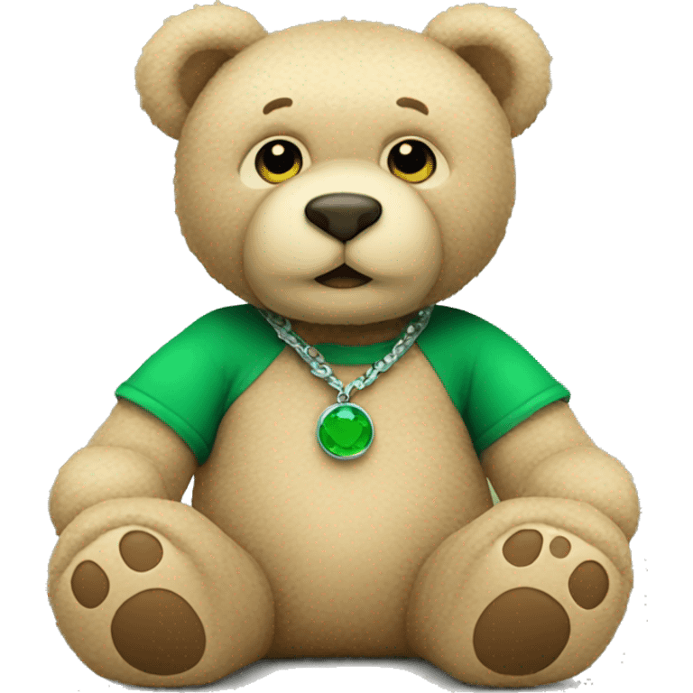 teddy bear with green bracelet emoji