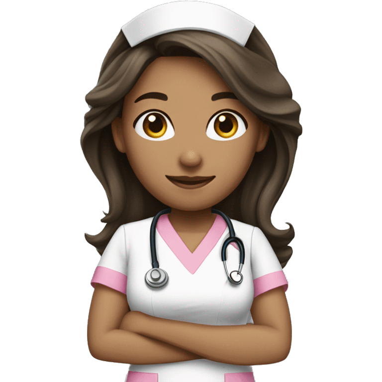 Nurse, woman, long brunette hair, pink scrubs emoji