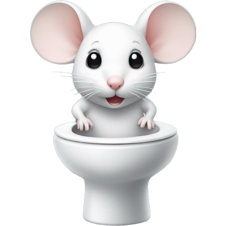 Cute white mouse sitting on top of open toilet  emoji