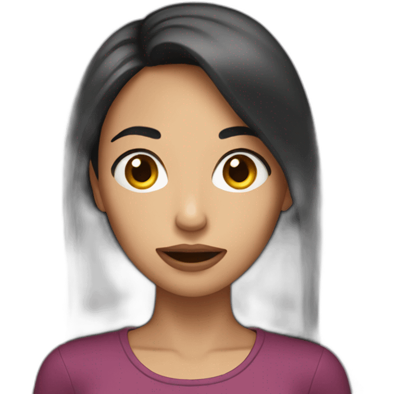 Woman with dark hair hungry emoji