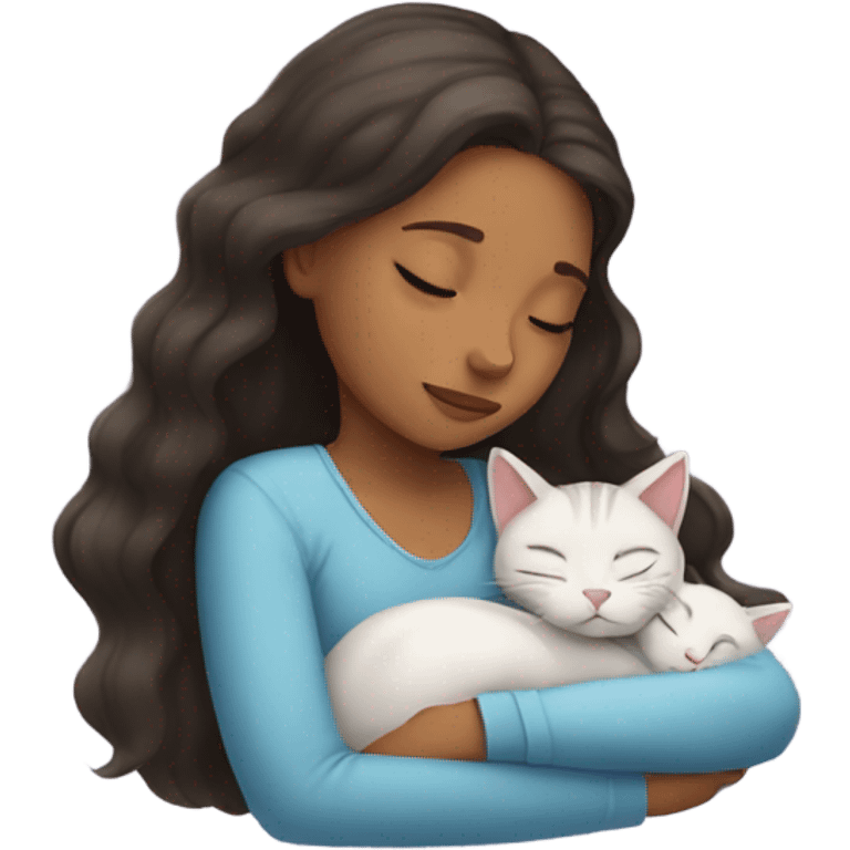 Girl and cat sleeping emoji