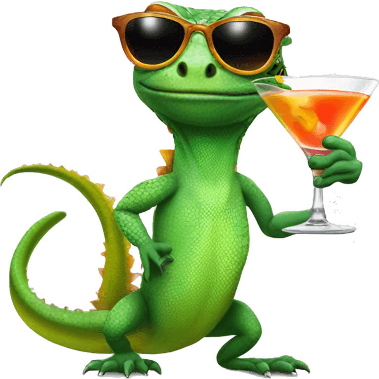 lizard wearing sunglasses holding cocktail emoji