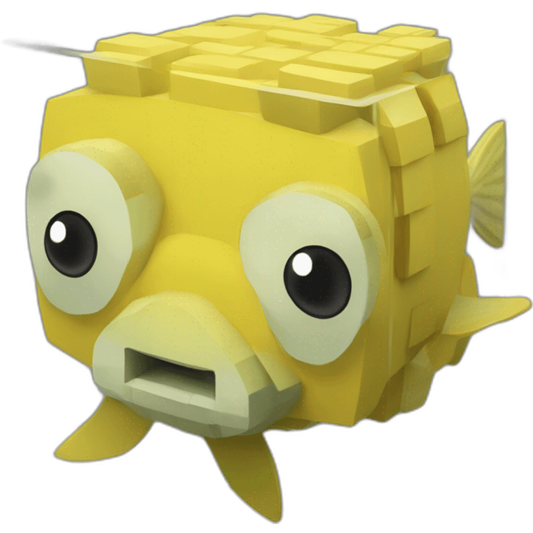 cube yellow fugu fish with two fins and tail in minecraft style full size emoji