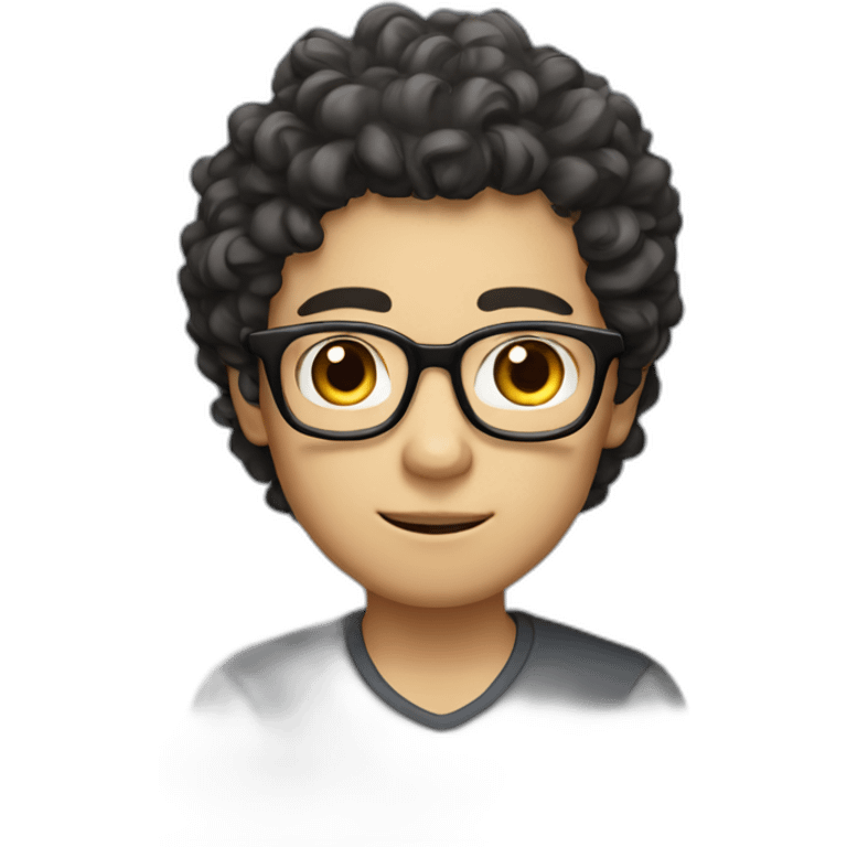 Big eyes, fair complexion, wearing glasses, long hair, only a little curly, Asian man emoji